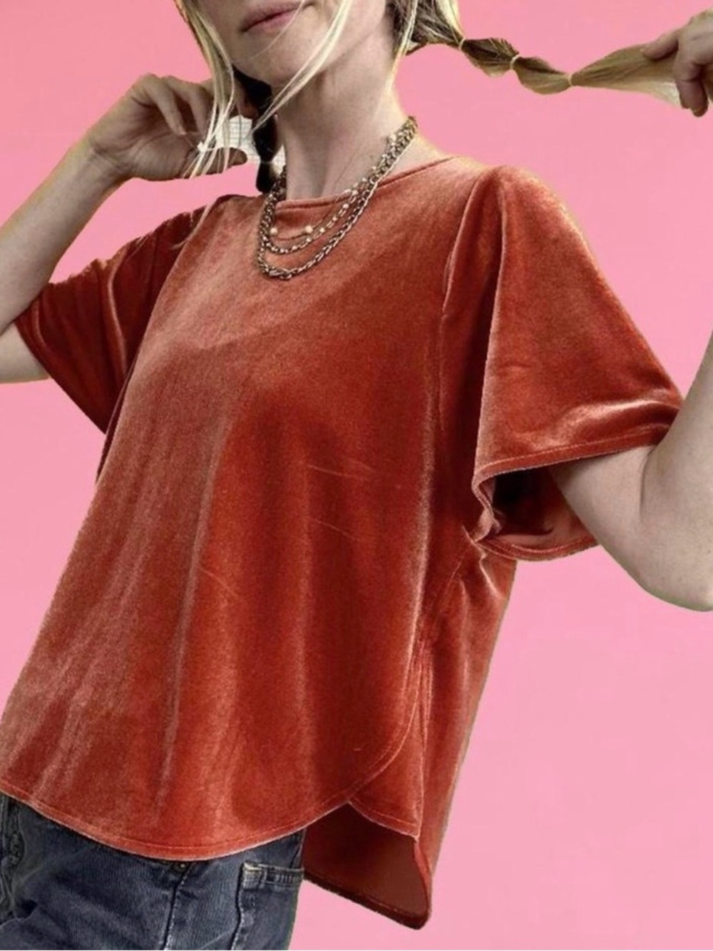 Madewell Velour Short Sleeve Butterfly top in Burnt Orange Size XXS#1239